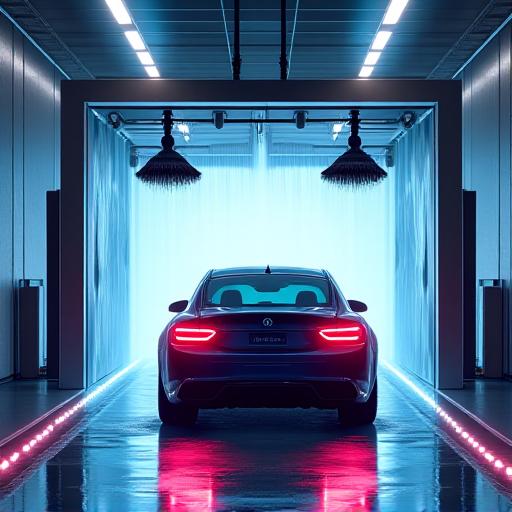 Nieuwste model automatische wasstraat in actie