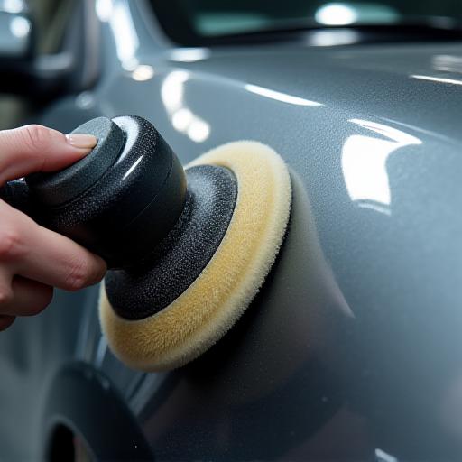 Auto wordt gepolijst met een professionele machine